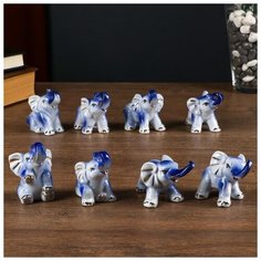 Сувенир керамика "Слонята" синие набор 8 шт 5,4х4х7 см 4978241 Сима ленд
