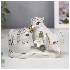 Сувенир керамика "Белые уточки-мандаринки с цветком" 9,5х14,5х7 см 5240670 Сима ленд