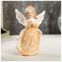 Сувенир керамика "Ангел-девочка в персиковом платье с накидкой, с цветком" 12,4х6х7,7 см 4059475 Сима ленд