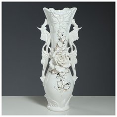 Ваза напольная "Бабочка", лепка, цветы, белая, 40 см 3520350 Керамика ручной работы