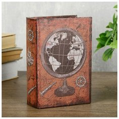 Шкатулка-книга дерево кожзам "Глобус" оранж 16х11х4,5 см 4060594 Сима ленд