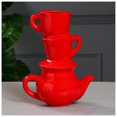 Ваза настольная "Сервиз", красная, 30 см 4995249 Керамика ручной работы