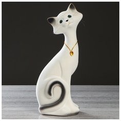 Копилка "Кот Маркиз", флок, белая, 38 см 748685 Керамика ручной работы