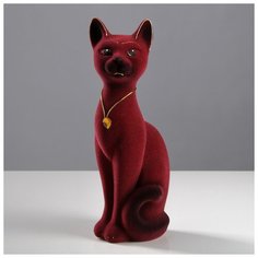 Копилка "Кот Кузя", малый флок бордовый 748656 Керамика ручной работы