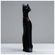 Копилка "Кот", большой флок черный 332424 Керамика ручной работы