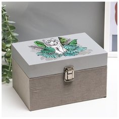 Шкатулка дерево "Тигр в джунглях" бархат, кожзам 12х14х20 см 4825600 Сима ленд