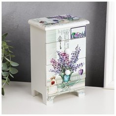 Шкатулка дерево комод 3 ящика "Лаванда в вазах" 18,5х11,5х7,5 см 5166265 Сима ленд
