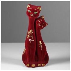 Копилка "Коты Близнецы", флок, бордовая, 33 см 4169717 Керамика ручной работы