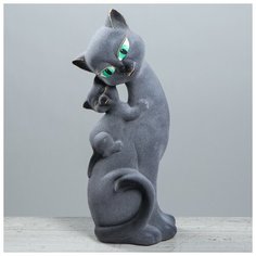 Копилка "Кошка Саманта-мама", флок, серая, 48 см 1067595 Керамика ручной работы