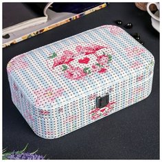 Шкатулка кожзам для украшений "Фламинго в розовых цветах" 7,5х23х15 см 3974773 Сима ленд