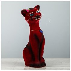 Копилка "Кошка Аннет", флок, бордовая, 24 см 788087 Керамика ручной работы
