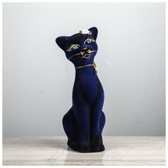 Копилка "Кошка Алиса новая", малая, флок, кобальт 1573603 Керамика ручной работы