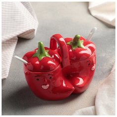Банка для сыпучих продуктов 2 секции "Перчик" 200 мл, 2 ложки, 16х10х12 см 4344029 Сима ленд