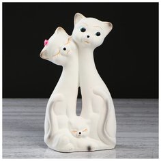Копилка "Кот Семья", флок, белая, 26 см 748725 Керамика ручной работы