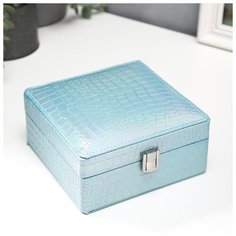 Шкатулка кожзам для украшений "Кожа питона" голубой перламутр 7х15х15 см 5129776 Сима ленд