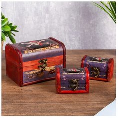 Шкатулка дерево "Череп-пират" набор 3 шт 5,5х8,5х5,5 10,5х15х10 см 3974761 Сима ленд