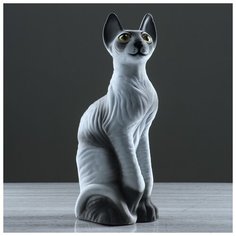 Копилка "Кот Сфинкс", флок, серая, 41 см 833338 Керамика ручной работы