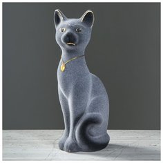 Копилка "Кот Кузя", малый флок серый 1025767 Керамика ручной работы