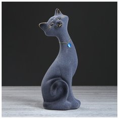 Копилка "Кот Маркиз", флок, серая с чёрным, 30 см 321080 Керамика ручной работы