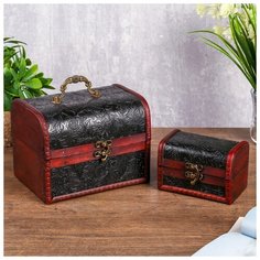 Шкатулка сундучок "Цветы на тёмном" (набор 2 шт) 15×12×18; 10×8×14см 504414 Сима ленд