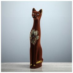 Копилка "Кот", большая, флок, коричневый 1148299 Керамика ручной работы