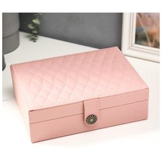 Шкатулка кожзам для украшений "Ромбики и полоски" светло-розовая 7,5х24,5х18,5 см 5399744 Сима ленд