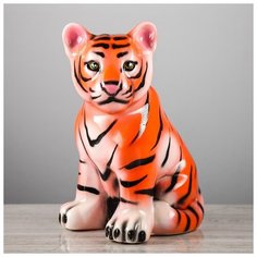 Копилка "Тигренок", глянец, оранжевая, 30 см 3506715 Керамика ручной работы
