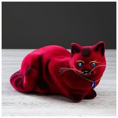 Копилка "Кошка Ляля", флок, бордовая, 12 см 1502141 Керамика ручной работы