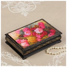 Шкатулка «Розовые цветы в корзинке», 11×16 см, лаковая миниатюра 2664001 Сима ленд