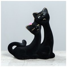 Копилка "Кошки сладкая пара", флок, чёрная, 21 см 172476 Керамика ручной работы