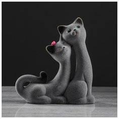 Копилка "Кошки сладкая пара", флок, серая, 21 см 1166141 Керамика ручной работы
