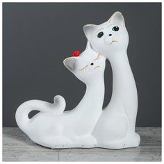 Копилка "Кошки сладкая пара", флок белая, 21 см 1040579 Керамика ручной работы
