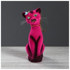 Копилка "Кошка Аннет", флок, розовая, 24 см 788088 Керамика ручной работы