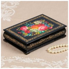 Шкатулка «Цветы на чёрном», 11х16 см, лаковая миниатюра 2314281 Сима ленд