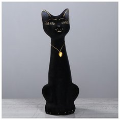 Копилка "Кот Мурзик", малый флок черный 748707 Керамика ручной работы
