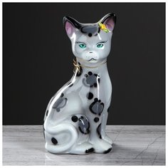 Копилка "Кошка Лиза", глянец, серая, 27 см 1758046 Керамика ручной работы