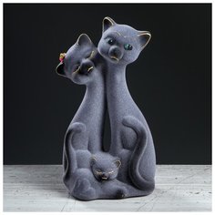 Копилка "Кот Семья", флок, серая, 26 см 1025763 Керамика ручной работы
