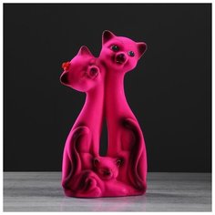 Копилка "Кот Семья", флок, розовая, 27 см 748727 Керамика ручной работы
