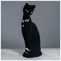 Копилка "Кошка Ася", флок, чёрная, 30 см 1250610 Керамика ручной работы