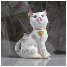 Копилка "Кошка Василиса", малая, флок, бело-серая, 23 см 1123847 Керамика ручной работы