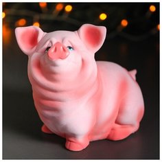 Копилка "Свинка Нюся", розовая, флок 3506727 Керамика ручной работы