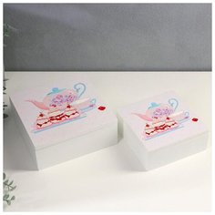 Шкатулка дерево "Чай с десертом" набор 2 шт 6,5х16х16 8,2х20,5х20,5 см 3740503 Сима ленд