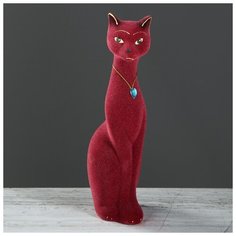 Копилка "Кошка Мурка", малая флок бордовый 979459 Керамика ручной работы