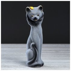 Копилка "Кошка Фея", флок, серая, 26 см 1182418 Керамика ручной работы