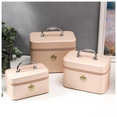 Шкатулка кожзам для косметики "Розовая" н-р 3 шт 10,5х10,5х18,5 14х13х21 16,5х23х15 см 5144440 Сима ленд
