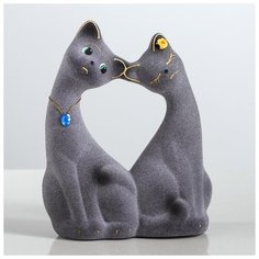 Копилка "Коты Влюбленная пара", малая флок серая 830344 Керамика ручной работы