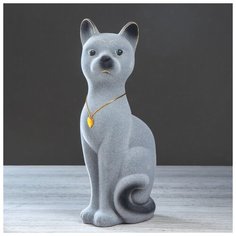 Копилка "Кот Кузя", флок, серая, 35 см 1062668 Керамика ручной работы