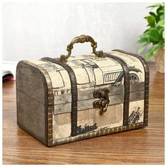 Шкатулка дерево состаренная "Ретро транспорт" сундучок 11,5х17,5х11,5 см 4470315 Сима ленд