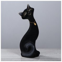 Копилка "Кот Маркиз", флок, чёрная, 28 см 748682 Керамика ручной работы