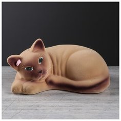Копилка "Кошка Соня", флок, бежевая, 13 см 748733 Керамика ручной работы